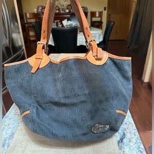 Dooney & Bourke Black Valerie Nylon Designer Tote Handbag Purse Leather Trim.